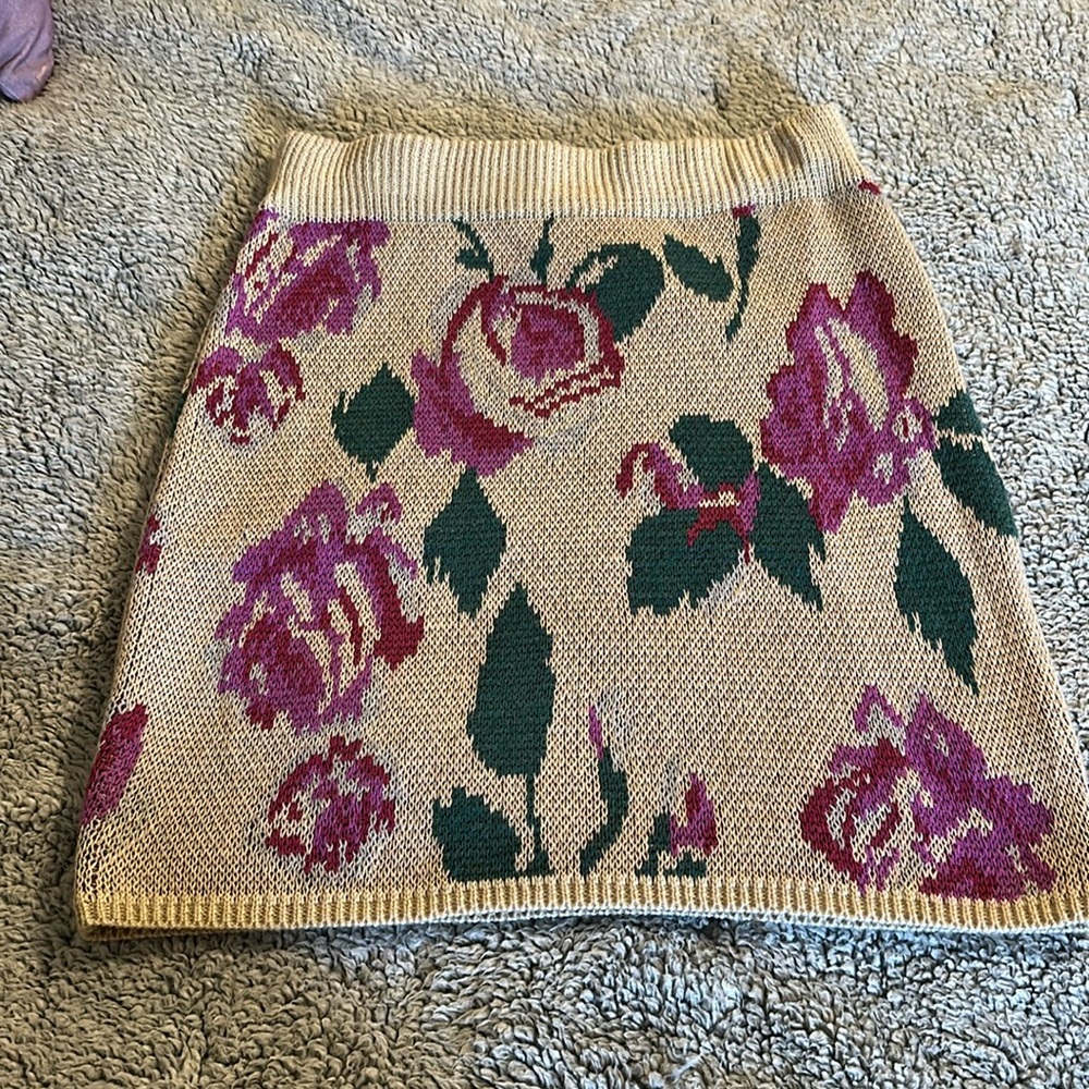 Vici Floral Knit Skirt in Pink and Green